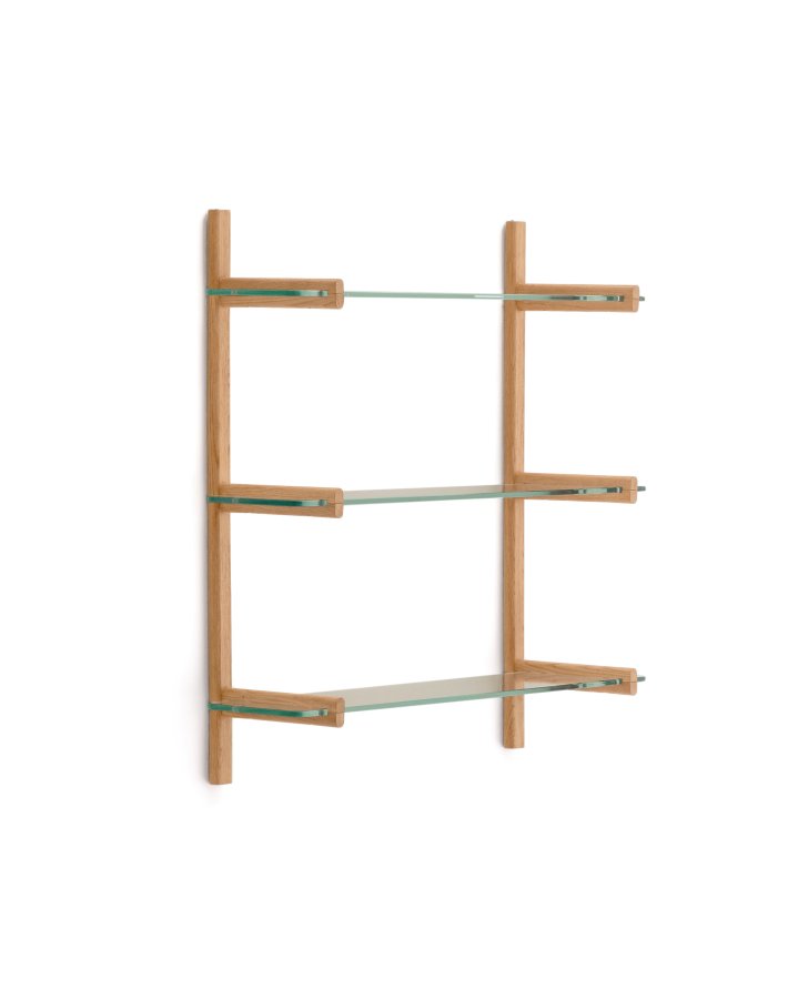 KAVE HOME Sitra modulhylde, 3 glashylder og FSC Mix Credit massivt egetr, 90 cm