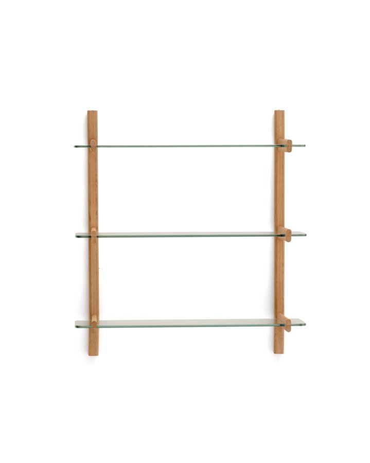 KAVE HOME Sitra modulhylde, 3 glashylder og FSC Mix Credit massivt egetr, 90 cm