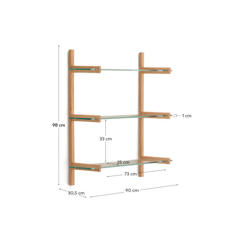 KAVE HOME Sitra modulhylde, 3 glashylder og FSC Mix Credit massivt egetr, 90 cm