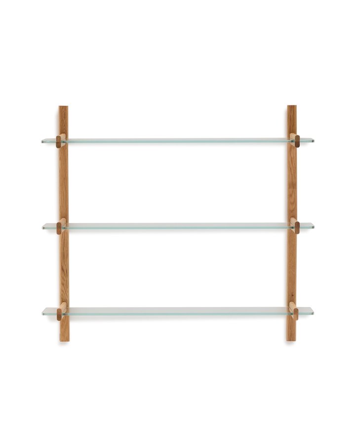 KAVE HOME Sitra modulhylde, 3 glashylder og FSC Mix Credit massivt egetr, 110 cm