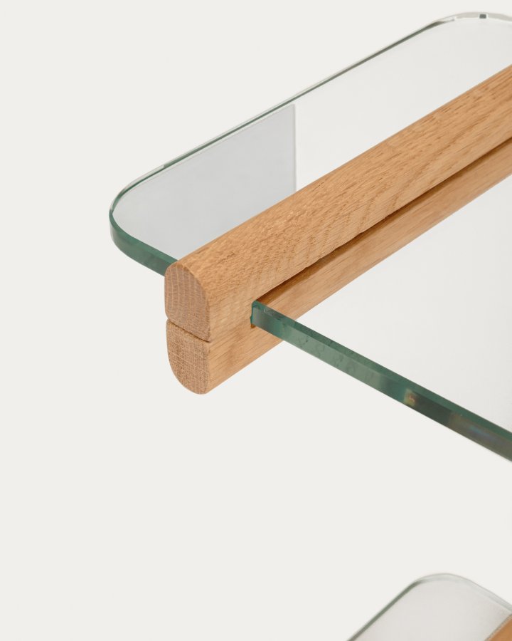 KAVE HOME Sitra modulhylde, 3 glashylder og FSC Mix Credit massivt egetr, 110 cm