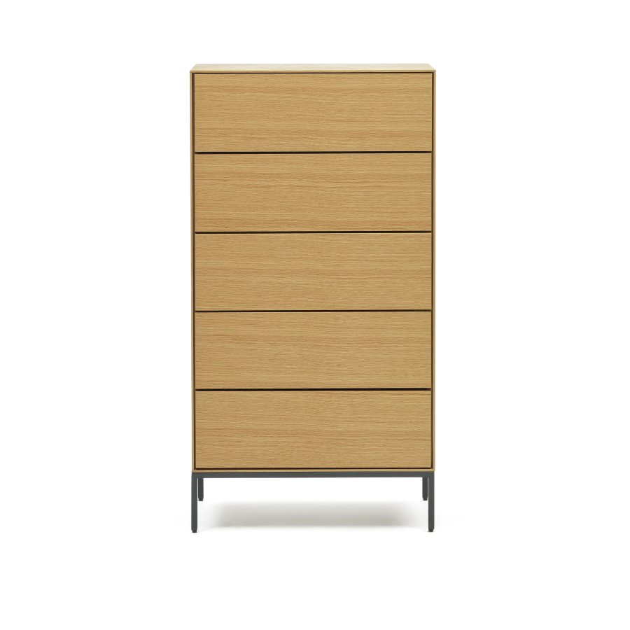 KAVE HOME Vedrana kommode, m. 5 skuffer - natur egefiner og sort stl