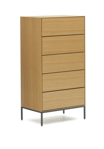 KAVE HOME Vedrana kommode, m. 5 skuffer - natur egefiner og sort stl
