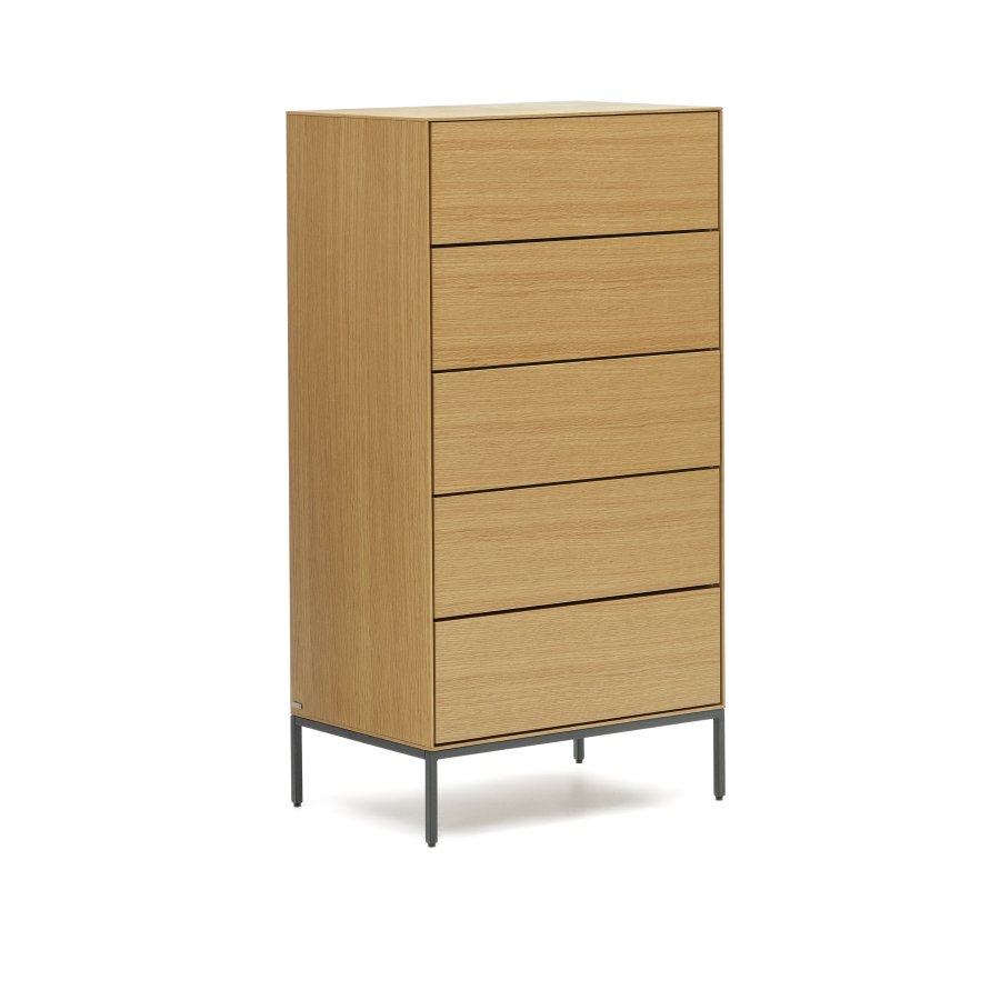 KAVE HOME Vedrana kommode, m. 5 skuffer - natur egefiner og sort stl