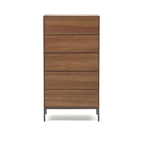 KAVE HOME Vedrana kommode, m. 5 skuffer - brun valnddefiner og sort stl