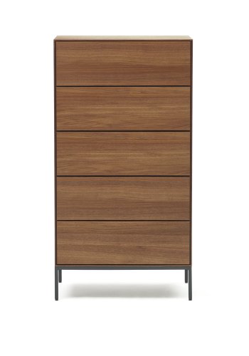 KAVE HOME Vedrana kommode, m. 5 skuffer - brun valnddefiner og sort stl