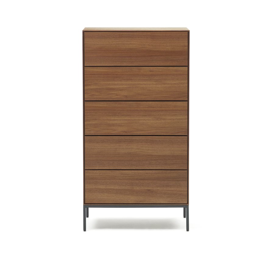 KAVE HOME Vedrana kommode, m. 5 skuffer - brun valnddefiner og sort stl