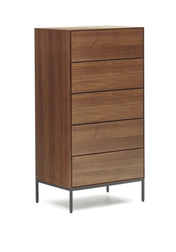 KAVE HOME Vedrana kommode, m. 5 skuffer - brun valnddefiner og sort stl