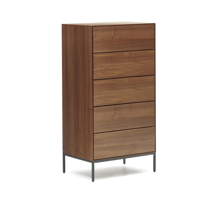 KAVE HOME Vedrana kommode, m. 5 skuffer - brun valnddefiner og sort stl