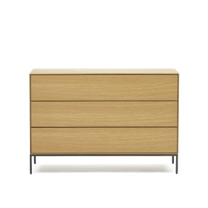 KAVE HOME Vedrana kommode, m. 3 skuffer - natur egefiner og sort stl