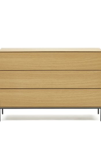 KAVE HOME Vedrana kommode, m. 3 skuffer - natur egefiner og sort stl