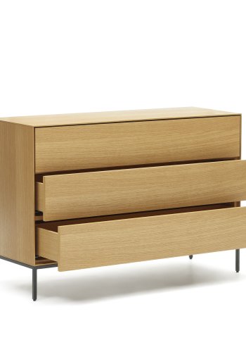 KAVE HOME Vedrana kommode, m. 3 skuffer - natur egefiner og sort stl