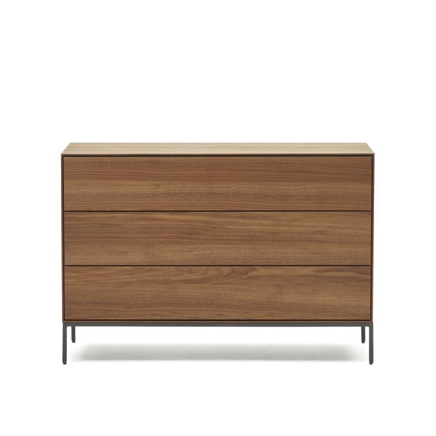 KAVE HOME Vedrana kommode, m. 3 skuffer - brun valnddefiner og sort stl