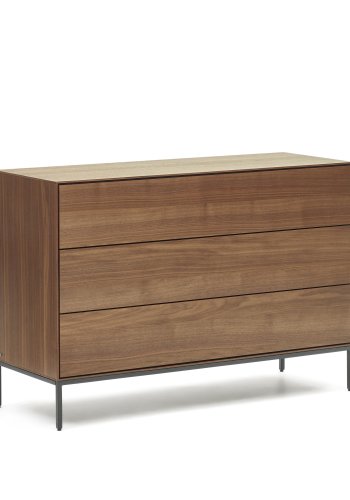 KAVE HOME Vedrana kommode, m. 3 skuffer - brun valnddefiner og sort stl
