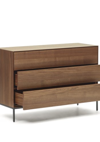 KAVE HOME Vedrana kommode, m. 3 skuffer - brun valnddefiner og sort stl