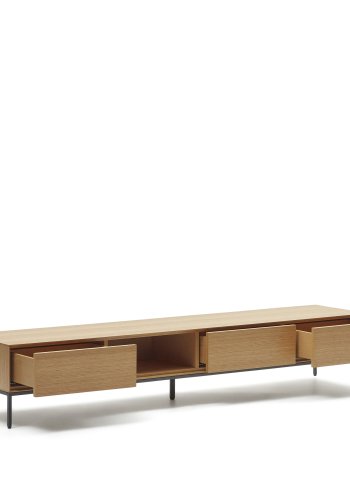 KAVE HOME Vedrana TV-bord, m. 3 skuffer og 1 rum - natur egefiner og sort stl (195x40)