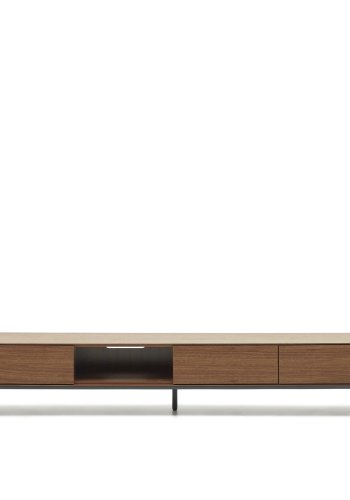 KAVE HOME Vedrana TV-bord, m. 3 skuffer og 1 rum - brun valnddefiner og sort stl (195x40)