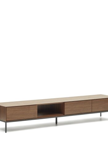 KAVE HOME Vedrana TV-bord, m. 3 skuffer og 1 rum - brun valnddefiner og sort stl (195x40)