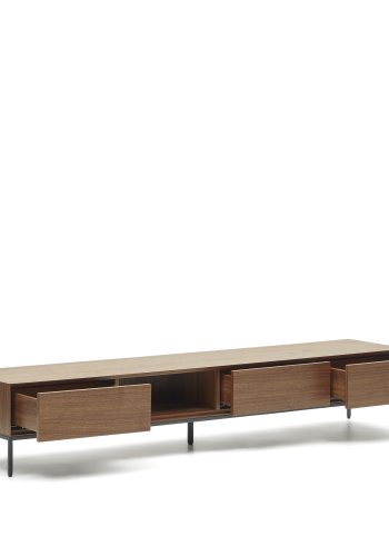 KAVE HOME Vedrana TV-bord, m. 3 skuffer og 1 rum - brun valnddefiner og sort stl (195x40)