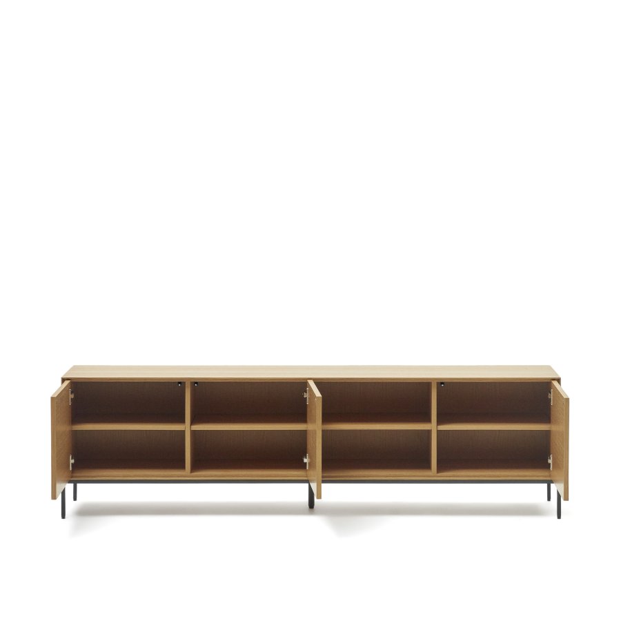 KAVE HOME Vedrana TV-bord, m. 3 lger og 4 hylder - natur egefiner og sort stl (195x40)