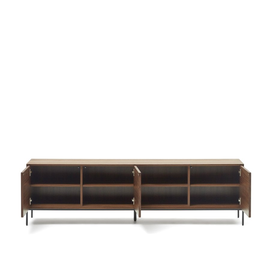 KAVE HOME Vedrana TV-bord, m. 3 lger og 4 hylder - brun valnddefiner og sort stl (195x40)