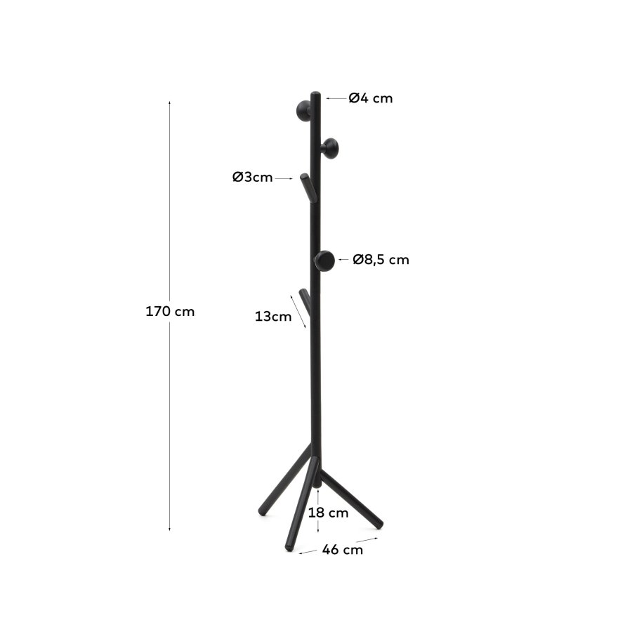 KAVE HOME Nadue knagerkke i massiv bgetr med sort finish 170 cm