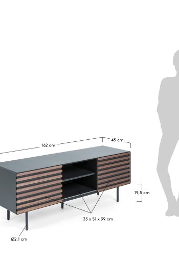 KAVE HOME Mahon TV-bord - valnd finér og grsort tr, m. 2 lger og 2 hylder