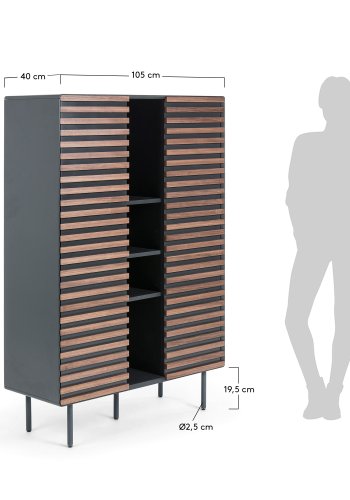 KAVE HOME Mahon skab - valnd finér og grsort metal og tr, m. 2 lger og 14 hylder