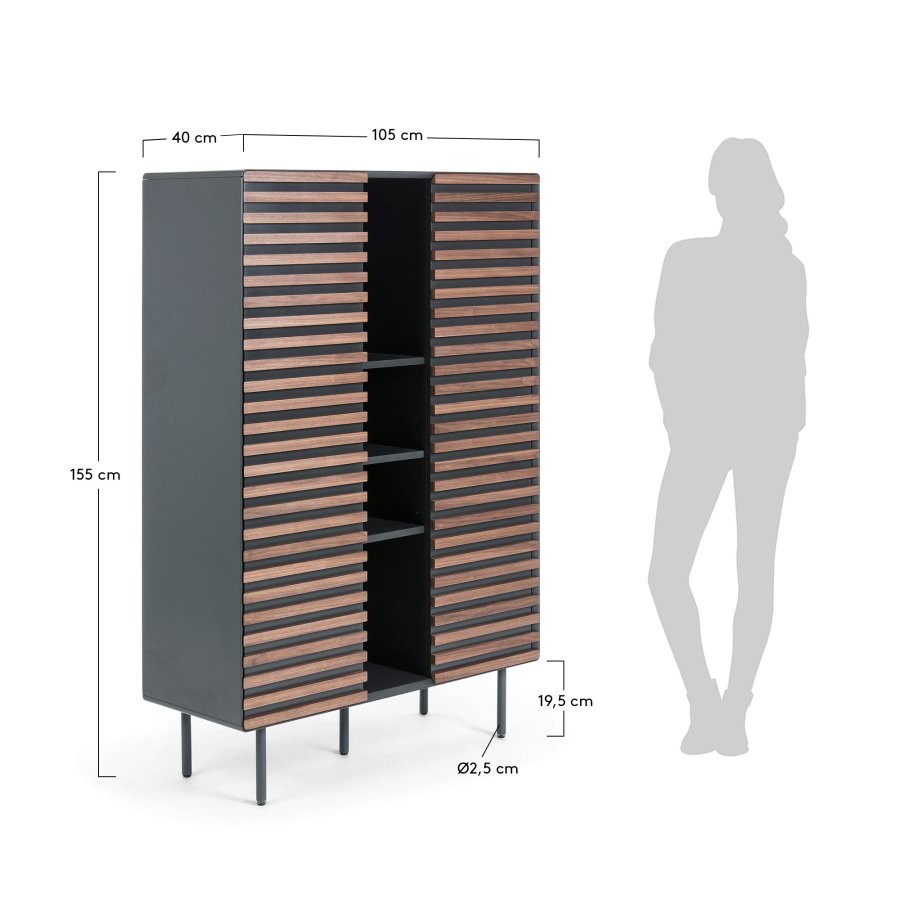 KAVE HOME Mahon skab - valnd finér og grsort metal og tr, m. 2 lger og 14 hylder