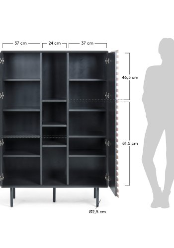 KAVE HOME Mahon skab - valnd finér og grsort metal og tr, m. 2 lger og 14 hylder