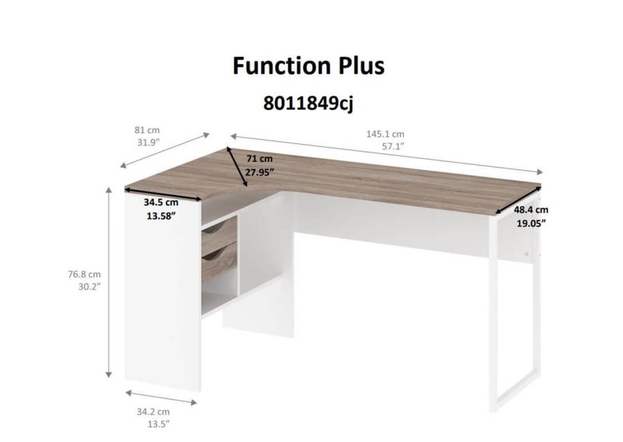 TVILUM Function Plus hjrneskrivebord - hvid/natur, m. 2 skuffer