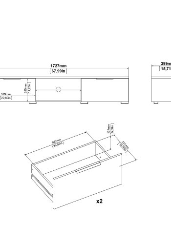 TVILUM Match TV-bord, m. 1 hylde og 2 skuffer - natur folie og plastik (172,7x39,9)