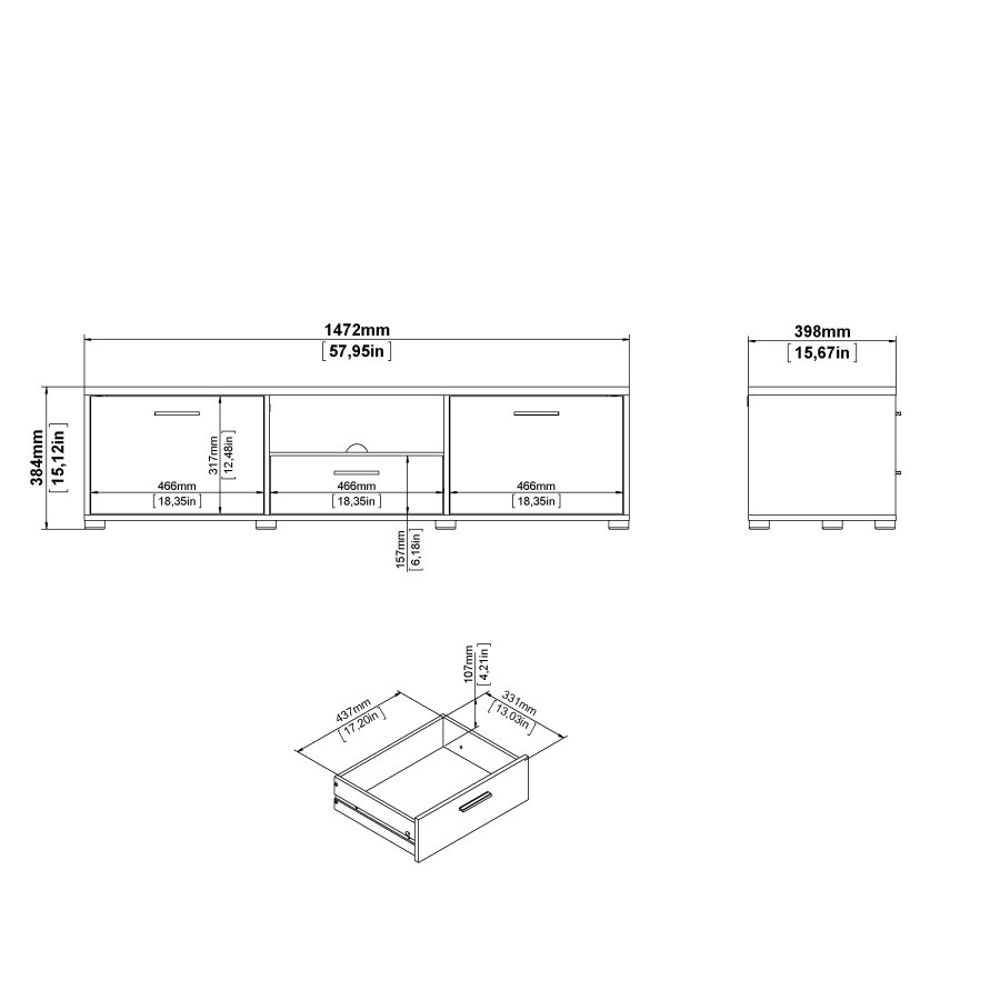 TVILUM Media TV-bord, m. 2 lger og 1 skuffe - hvid folie/spnplade (147.2x39.8)