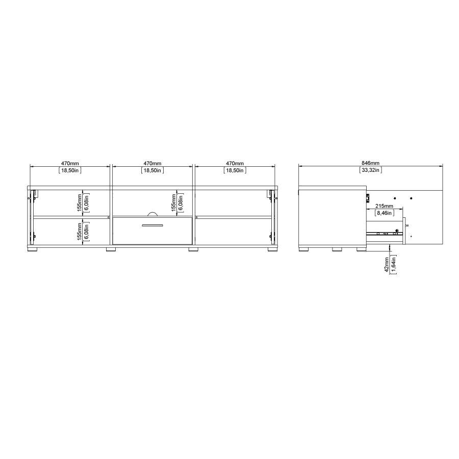 TVILUM Media TV-bord, m. 2 lger og 1 skuffe - hvid folie/spnplade (147.2x39.8)