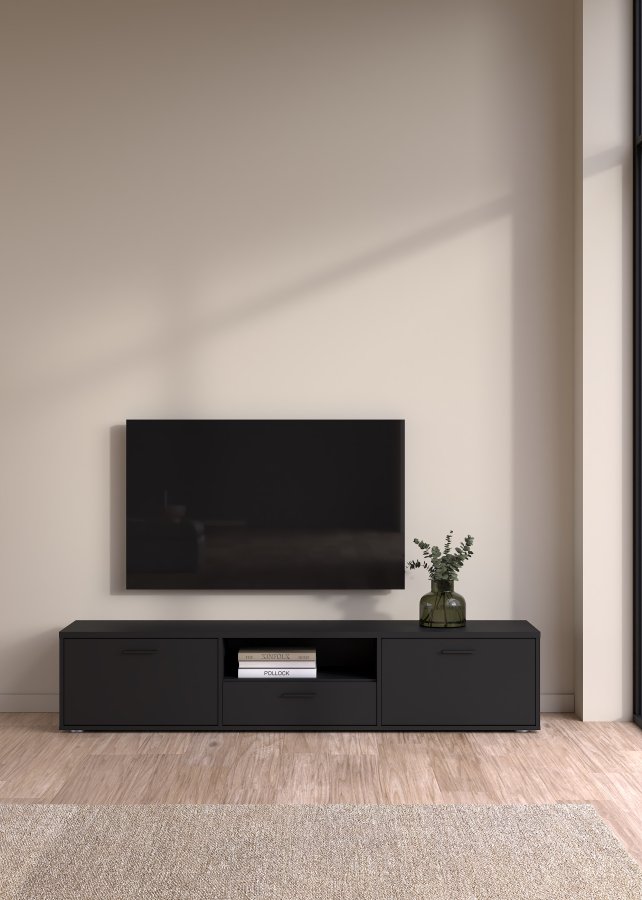 TVILUM Media TV-bord, m. 2 lger og 1 skuffe - mat sort melamin/spnplade (177.2x39.8)