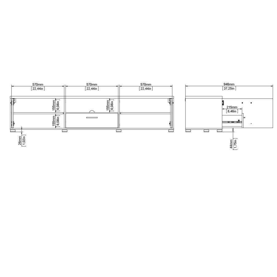 TVILUM Media TV-bord, m. 2 lger og 1 skuffe - hvid folie/spnplade (177.2x39.8)