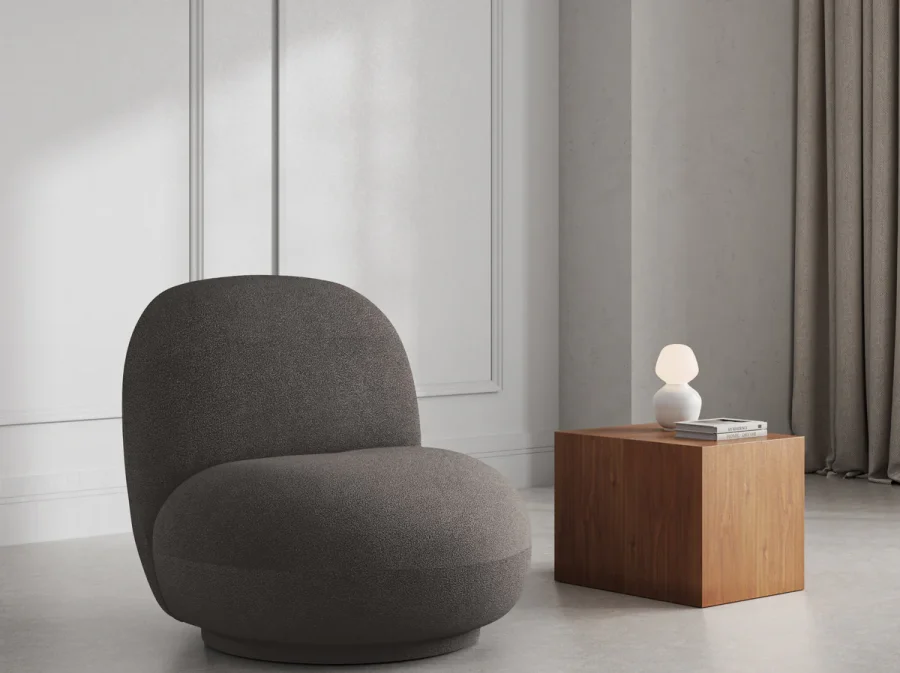 MICADONI Chuck drejestol, 1 sde - gr chenille og sort plast