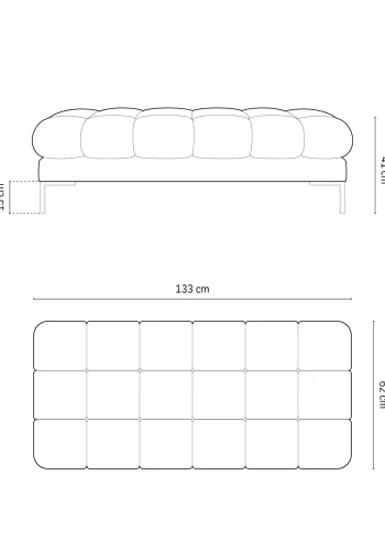 MICADONI Mamaia bnk,, 2 sder, rektangulr - gr fljl og sort metal (62x133x41)