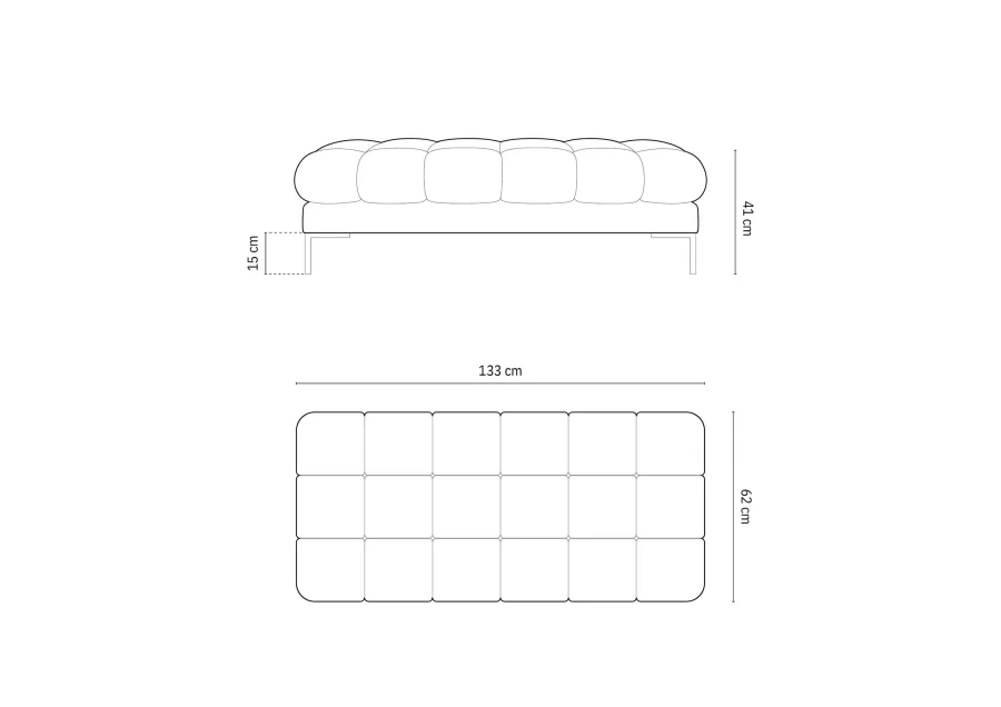 MICADONI Mamaia bnk,, 2 sder, rektangulr - gr fljl og sort metal (62x133x41)