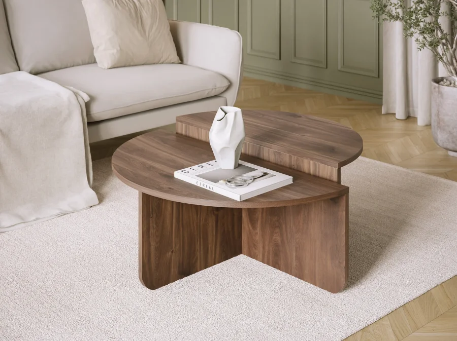 MICADONI Elias sofabord, halvrund - brun MDF (st med 2) (75x80)