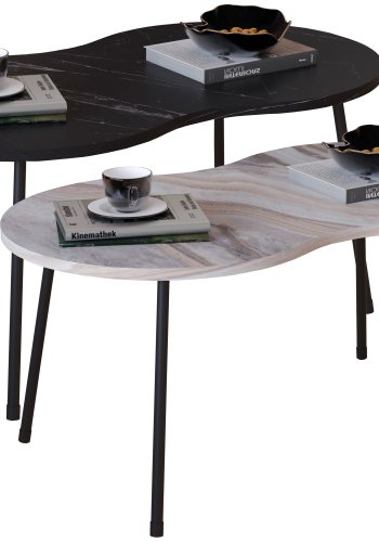 VCM NORDIC Mirola sofabord, m. afrundede kanter - sort marmorlook tr (90x41)