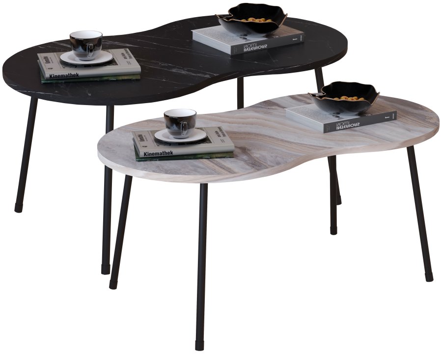 VCM NORDIC Mirola sofabord, m. afrundede kanter - sort marmorlook tr (90x41)