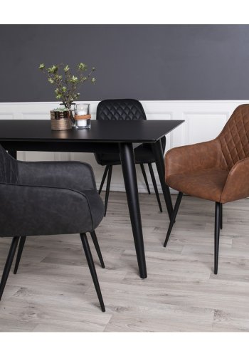 HOUSE NORDIC Harbo spisebordsstol - mrkegrt kunstlder og sorte stlben, m. armln