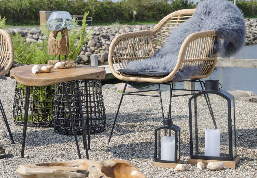 HOUSE NORDIC Trieste spisebordsstol - natur rattan/metal, m. armln, inkl. hynde