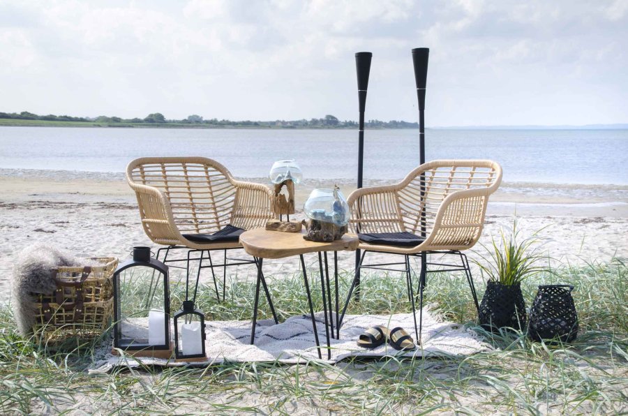 HOUSE NORDIC Trieste spisebordsstol - natur rattan/metal, m. armln, inkl. hynde