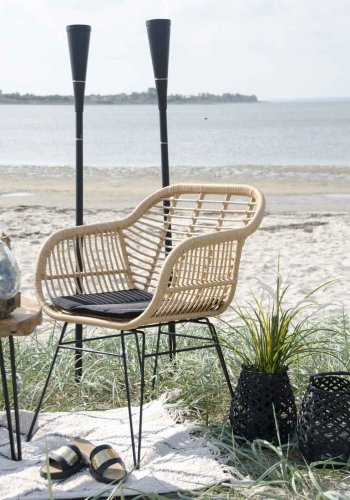 HOUSE NORDIC Trieste spisebordsstol - natur rattan/metal, m. armln, inkl. hynde
