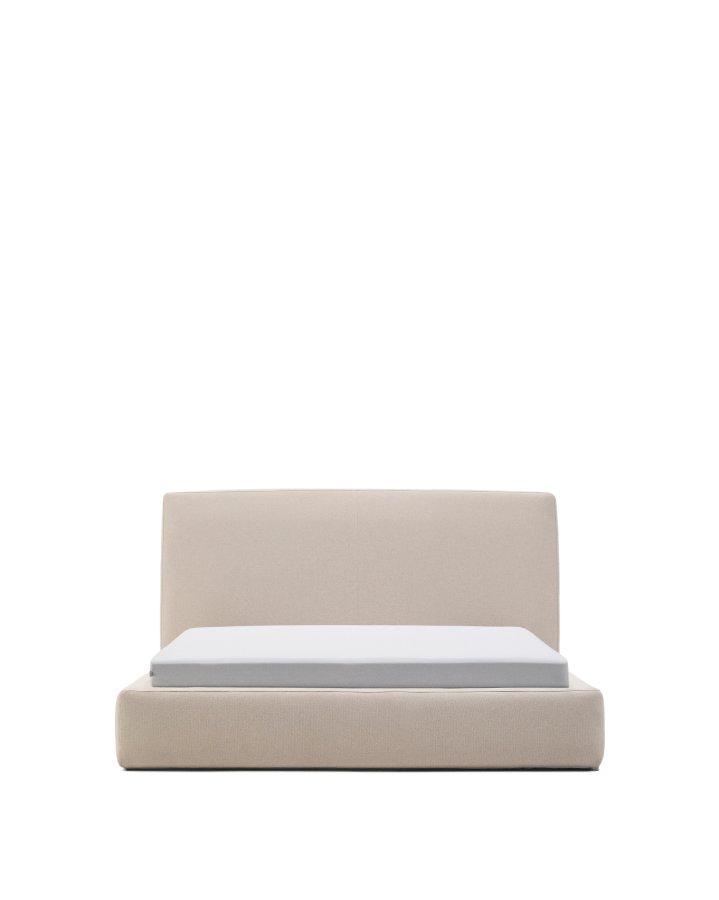 KAVE HOME Blok sengeramme, m. sengegavl, aftageligt betrk, u. madras, u. bund - ecru stof (160x200)