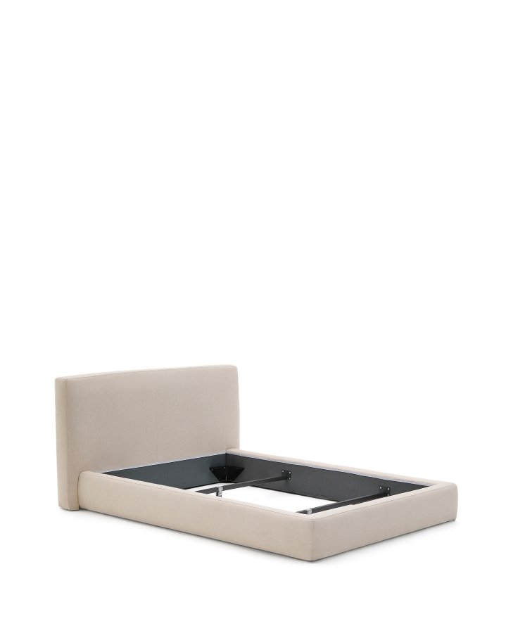 KAVE HOME Blok sengeramme, m. sengegavl, aftageligt betrk, u. madras, u. bund - ecru stof (160x200)