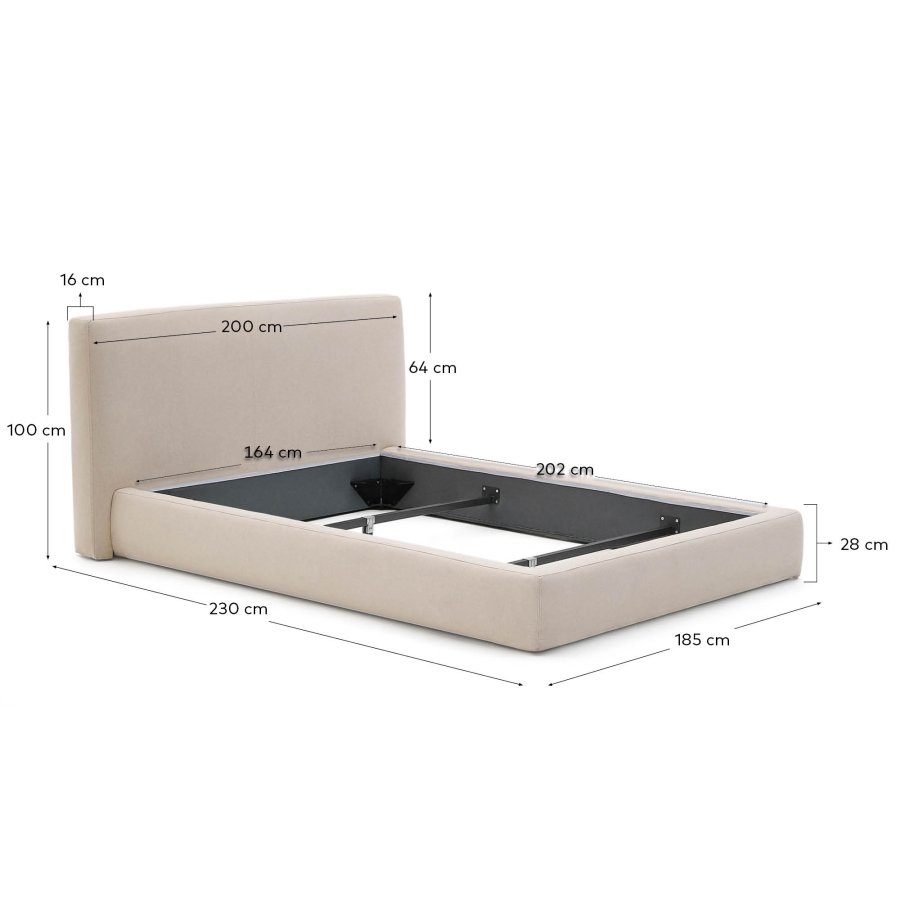 KAVE HOME Blok sengeramme, m. sengegavl, aftageligt betrk, u. madras, u. bund - ecru stof (160x200)