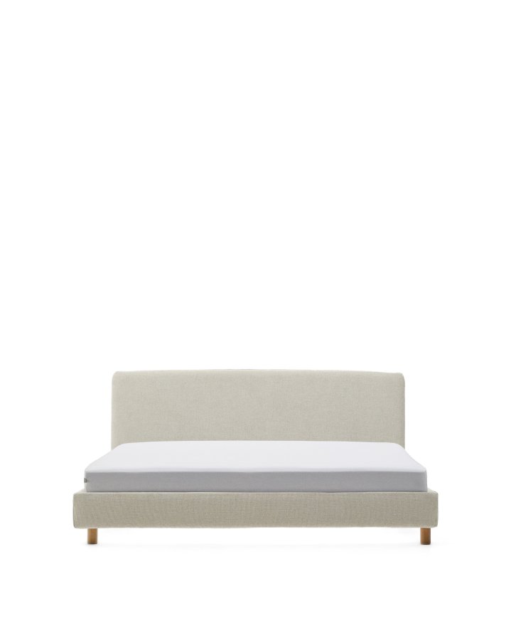 KAVE HOME Perle chenille Valma seng med aftageligt betrk og massiv bgetr ben til en 160 x 200 cm